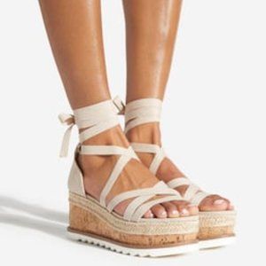 Gladiator lace up platform canvas sandals